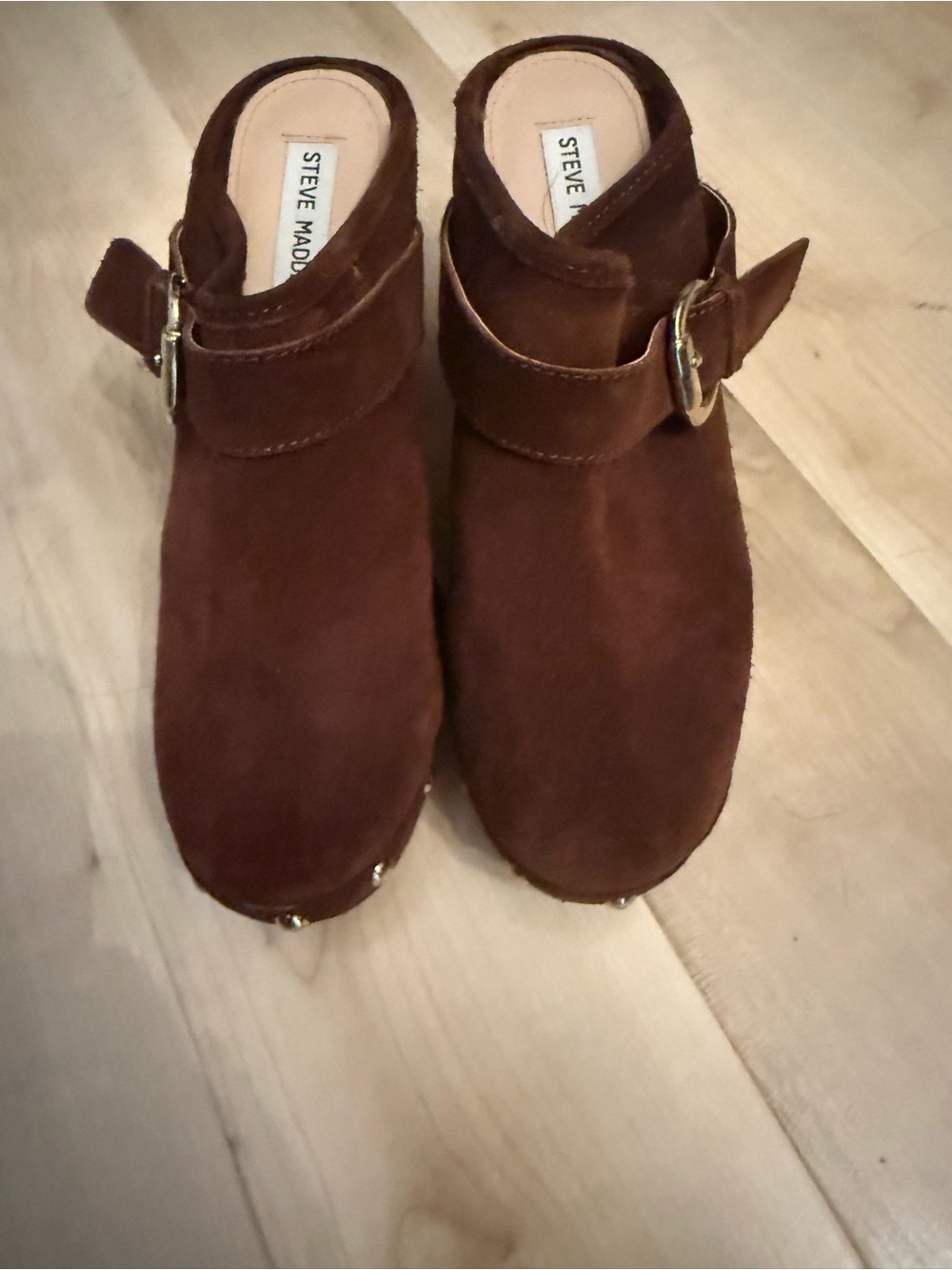 Steve Madden Brown Suede Buckle Mules